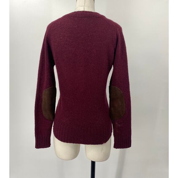 Vintage 60s Hudsons Detroit Sweater Shetland Wool V Neck Elbow Patches Burgundy - Picture 8 of 13